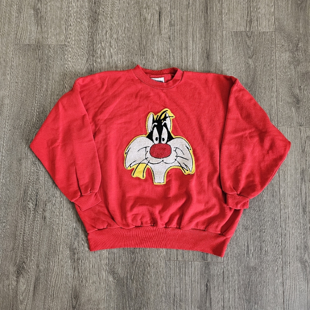 Vintage 1993 Sylvester The Cat Knitted Logo Crewneck Sweater Mens Size XL